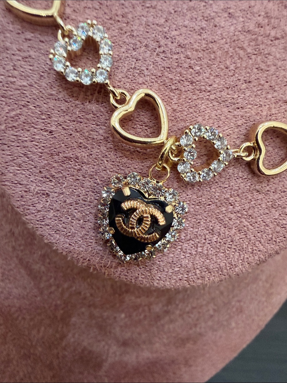 CHANEL CC Charm UpCycled To A Heart Bracelet with Black Enamel
